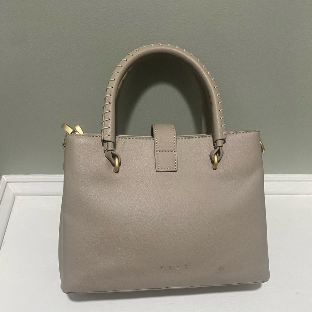 Susen Taupe Tan Handbag w/ Gold Accents